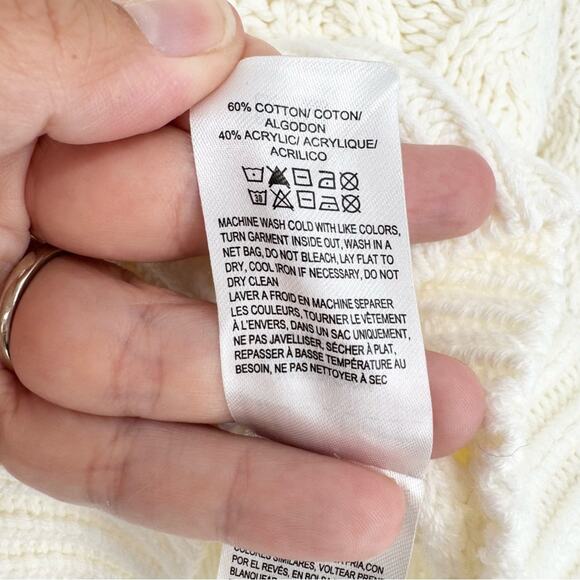 Lucky Brand Cable Knit Zip Henley Mock Neck Sweater Egret Ivory S Fishermancore - Picture 13 of 14